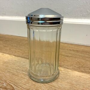 Vintage Glass Sugar Shaker Chicago B 22 Diner Style Metal Lid